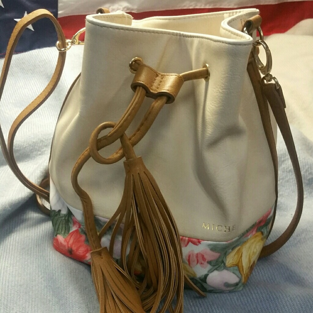 Small floral leather MICHE crossbody bag.